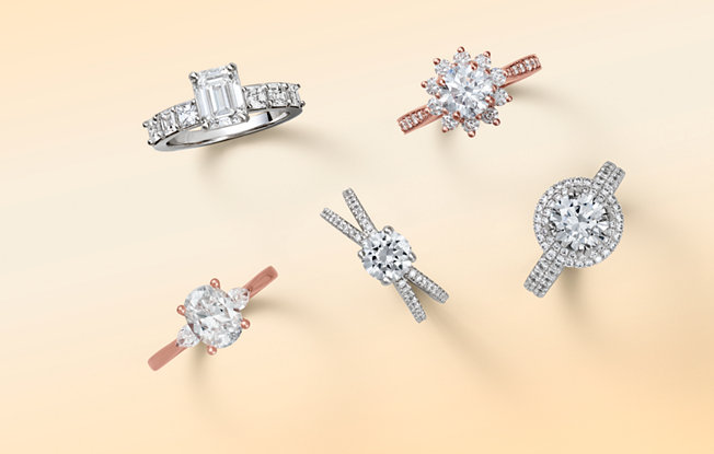 Engagement rings in white gold and rose gold.