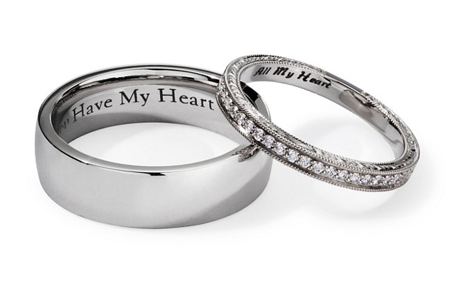 Engraved wedding rings in white gold.
