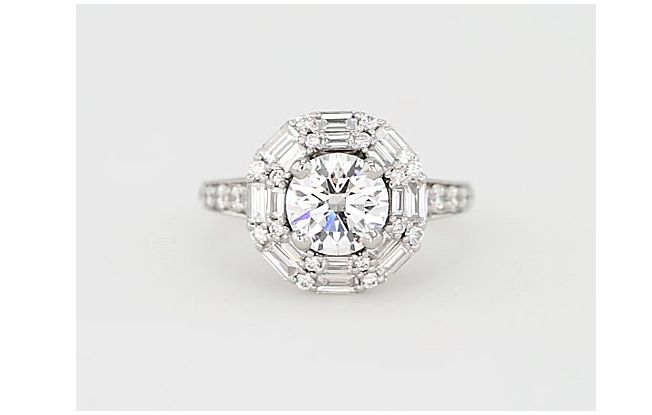 Monique Lhuillier Baguette Halo Diamond Engagement Ring