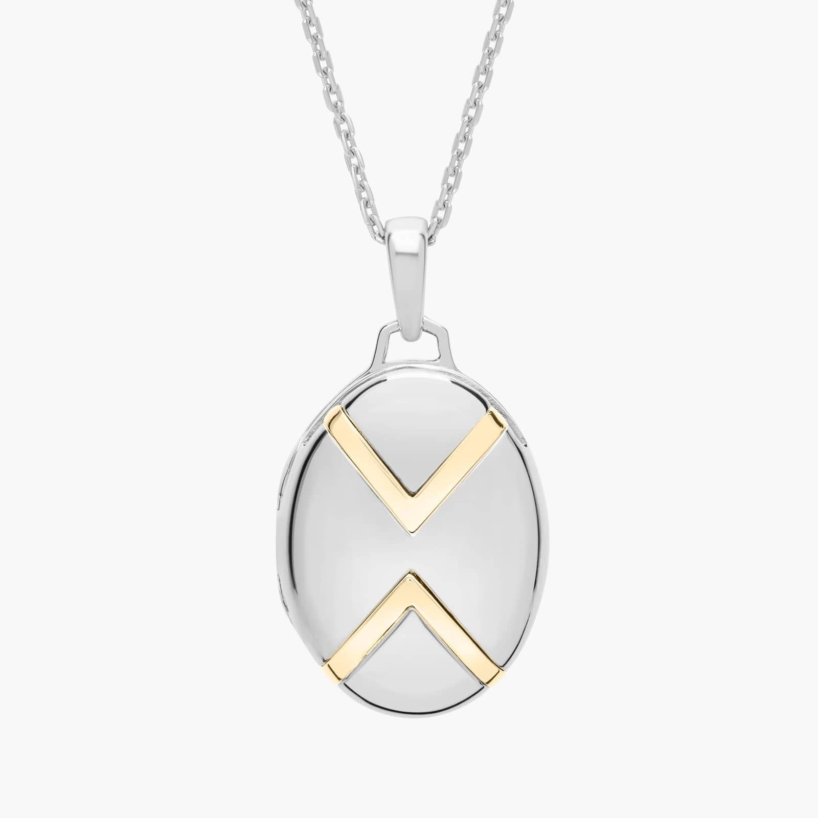 18 Petite Two-Tone Chevron Locket in Sterling Silver and 18k Yellow Gold