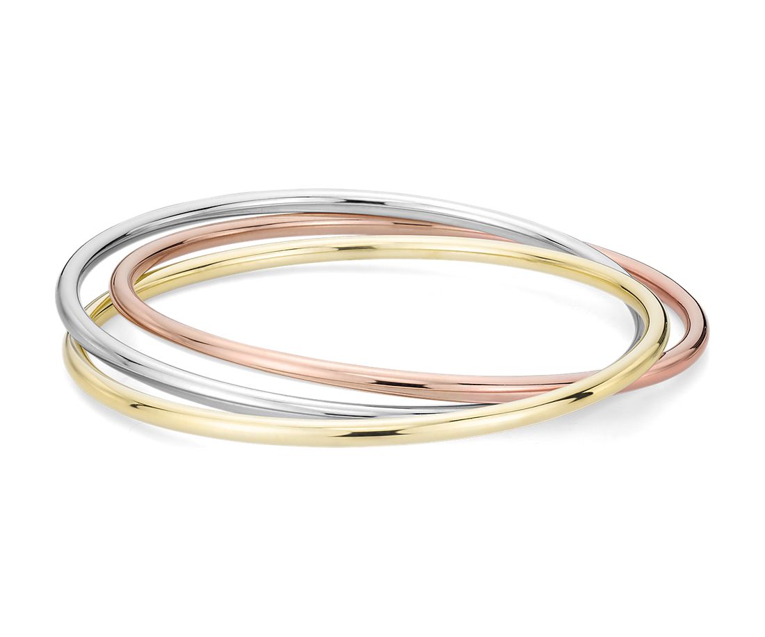 14k white rose yellow gold bangle bracelet