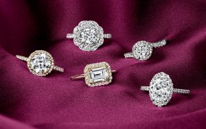 Engagement rings with various diamond shapes