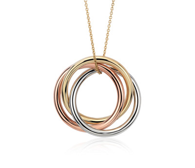 Infinity Rings Pendant in 14k Tri-Color Gold