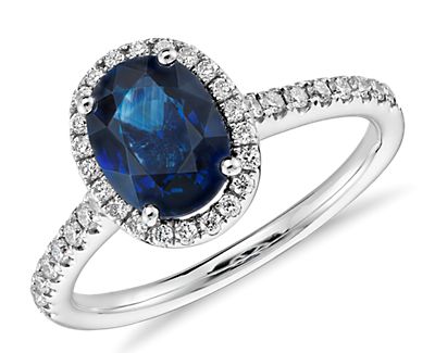 Sapphire and Micropavé Diamond Halo Engagement Ring