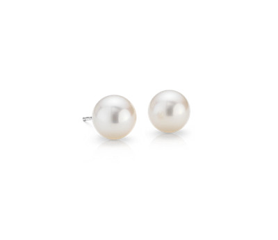 Freshwater Cultured Pearl Stud Earrings in 14k White Gold (8mm)