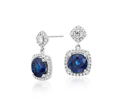 Cushion-cut Sapphire and Diamond Halo Earrings