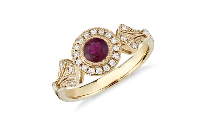 Ruby, diamond and yellow gold ring