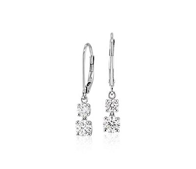 Double Diamond Drop Earrings in 14k White Gold (1 ct. tw.)