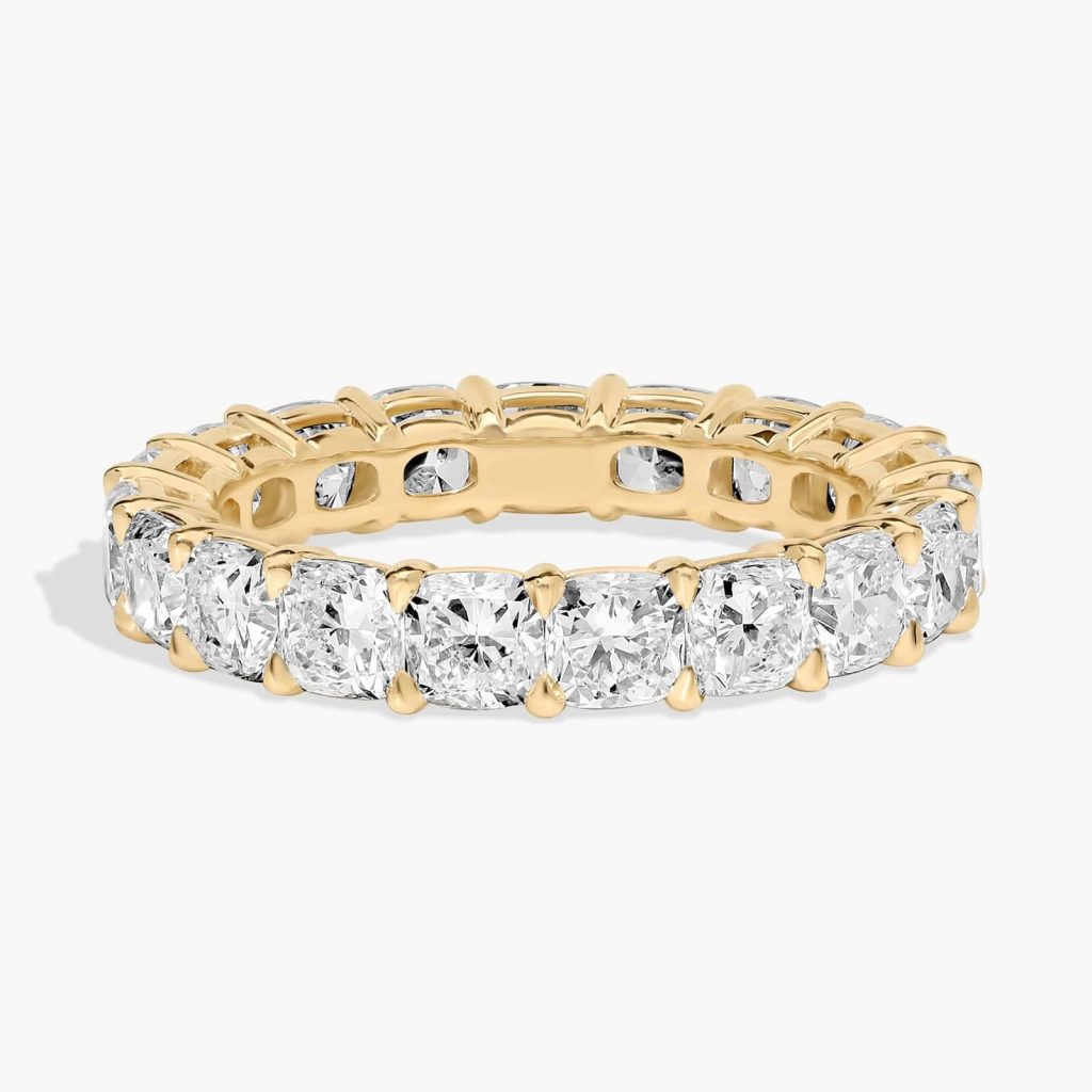 Cushion Cut Eternity Ring In 14K Yellow Gold