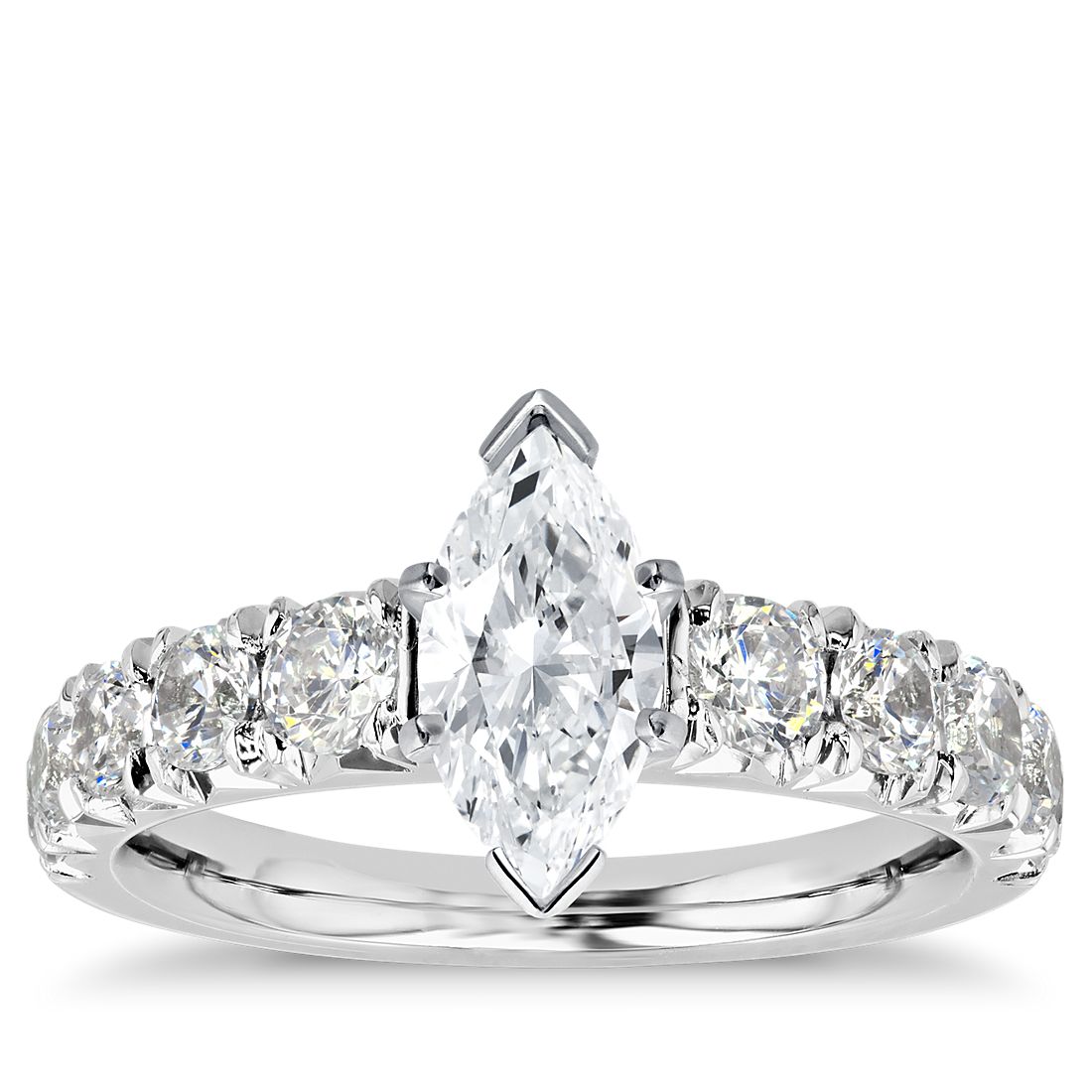 French Pavé Marquise Diamond Engagement Ring