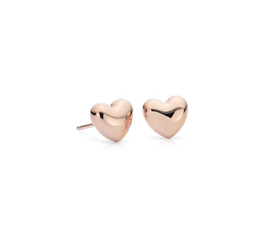 Puff Heart Stud Earrings in 14k Rose Gold