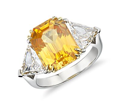 Yellow Sapphire and Diamond Three-Stone Ring in Platinum