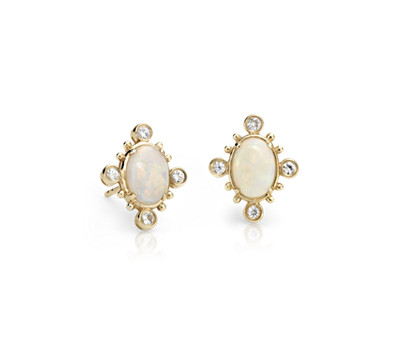 Sunburst Oval Opal and White Sapphire Earrings