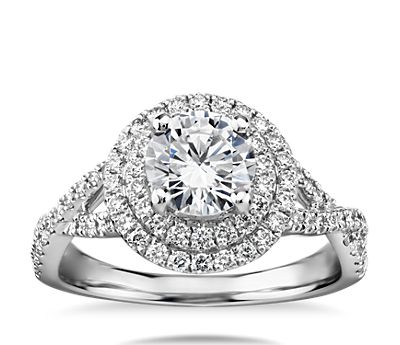 White gold and diamond double halo engagement ring