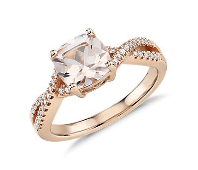 Morganite and Diamond Infinity Twist Ring