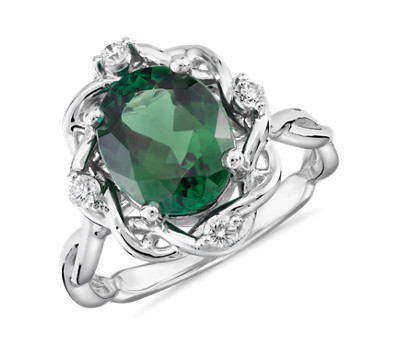 Oval-Cut Green Tourmaline and Diamond Weave Ring