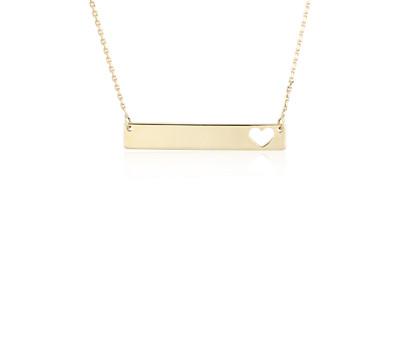 Mini Bar Heart Necklace in 14k Yellow Gold