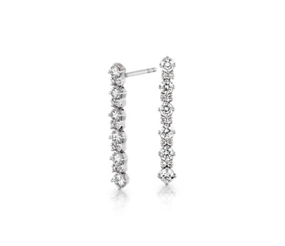 Monique Lhuillier Diamond Round Linear Drop Earrings in 18k White Gold