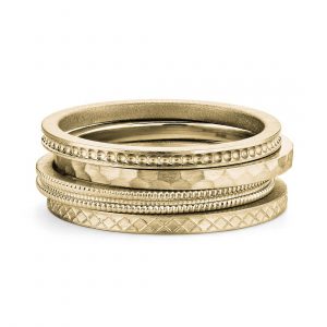 Stack of 14k gold rings. 