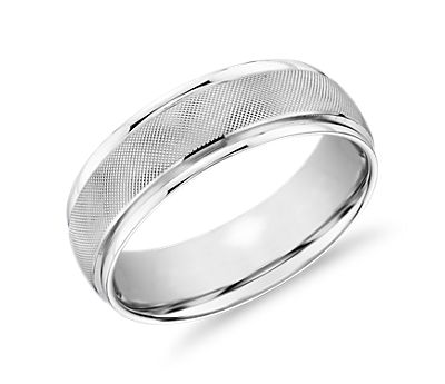 Textured Inlay White Gold Wedding Ring