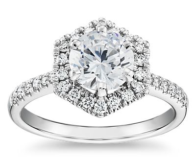 Hexagon Diamond Halo Engagement Ring