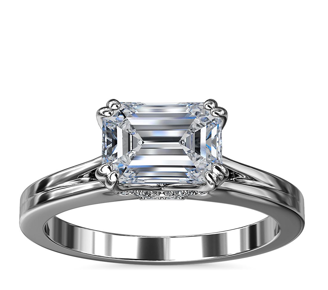 East West Emerald cut diamond engagement ring