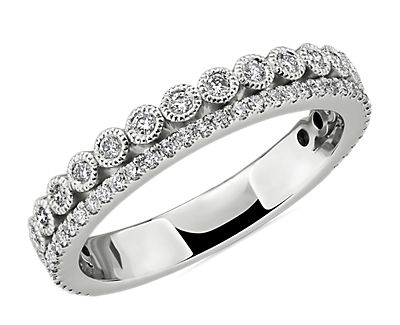 Double Row Pavé and Milgrain Bezel Diamond Wedding Ring