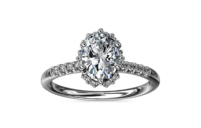 Petite Micropave Hidden Halo Diamond Engagement Ring in 14k White Gold