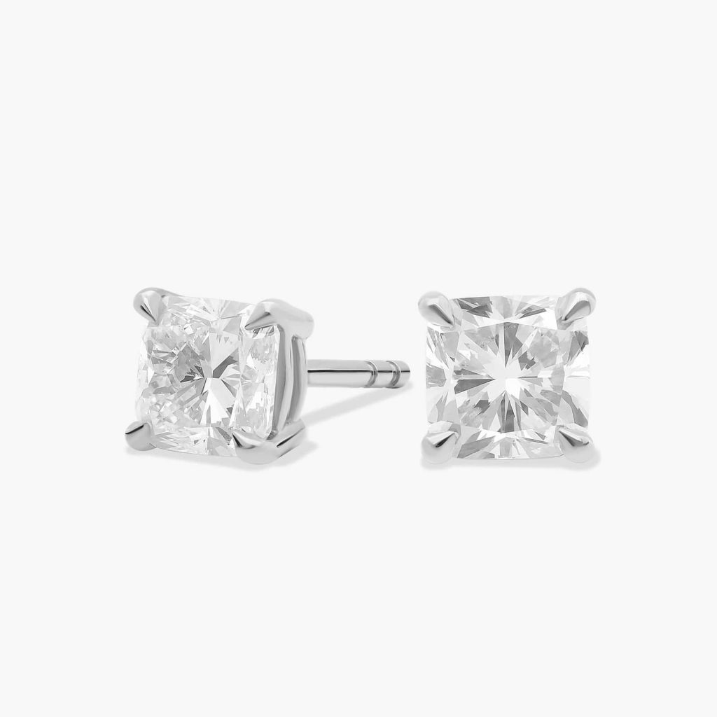Cushion Cut Diamond Stud Earrings In Platinum