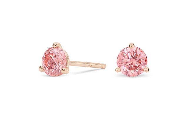 Lab-Grown Pink Diamond Round Solitaire Martini Stud Earrings in 14k Rose Gold (1 and a half carat and total weight)
