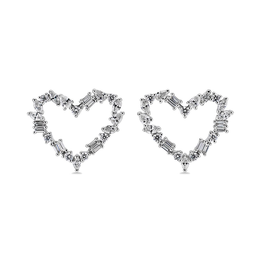 Alternating Shape Diamond Heart Earrings in 14k White Gold (1 1/4 ct. tw.)