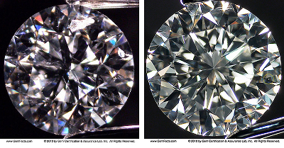Close up of diamonds with inclusions