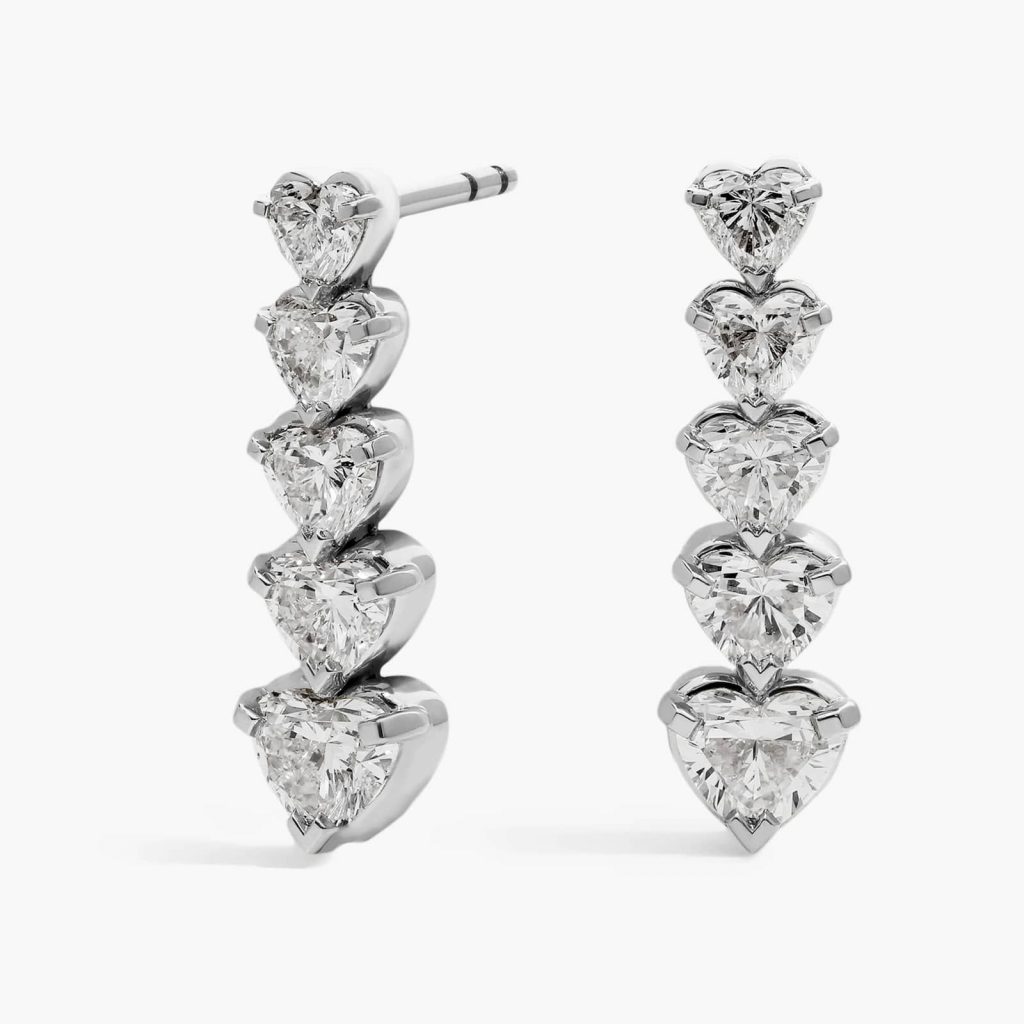 Heart Shaped Diamond Linear Drop Earrings