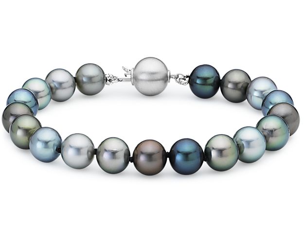 Multi-Color Tahitian Cultured Pearl Bracelet With 18k White Gold