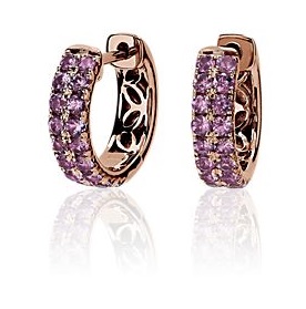Pink Sapphire Double Row Huggie Earrings In 14k Rose Gold