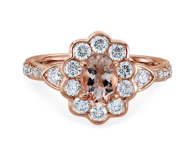Morganite And Diamond Floral Ring In 14k Rose Gold