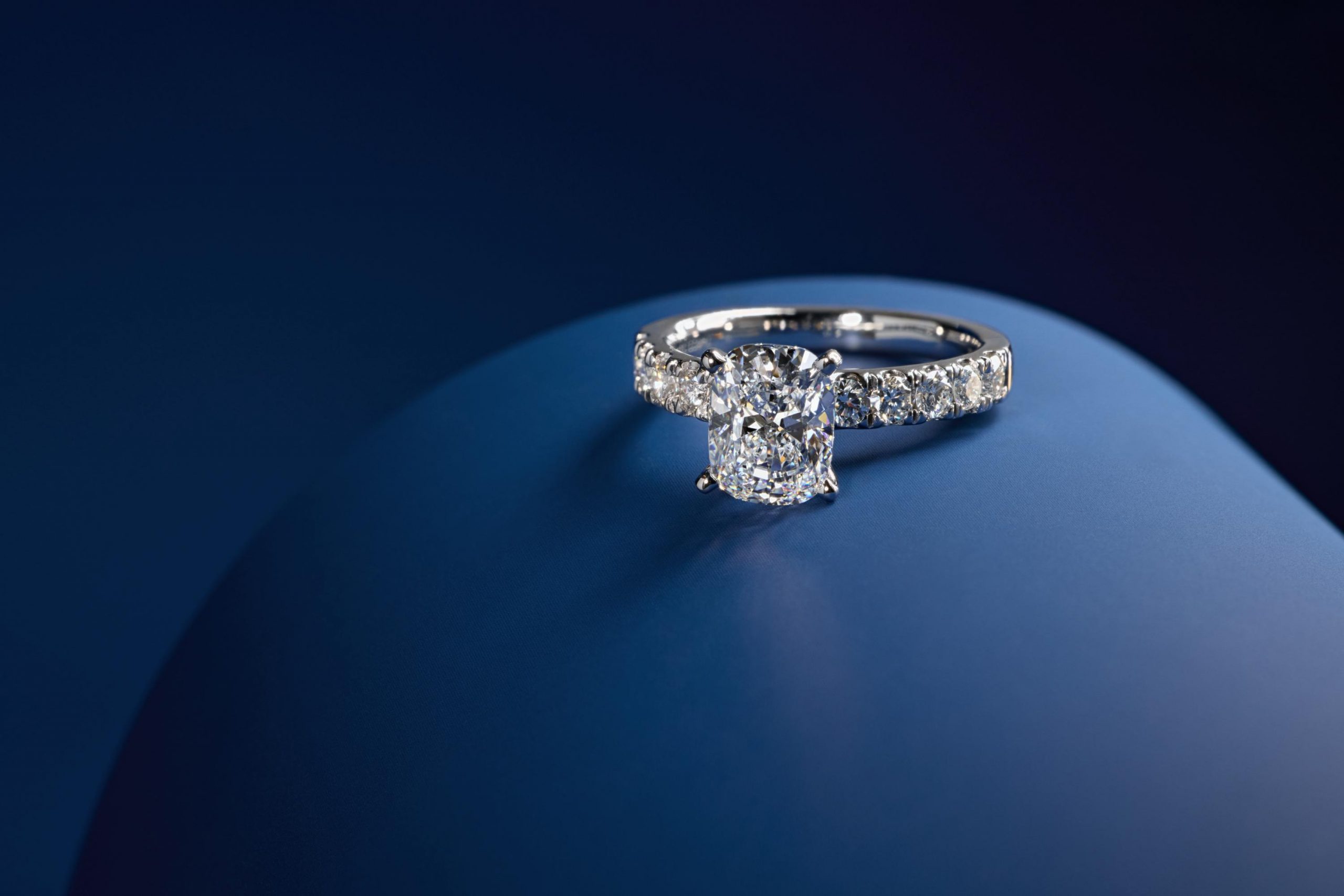 Elongated diamond engagement ring