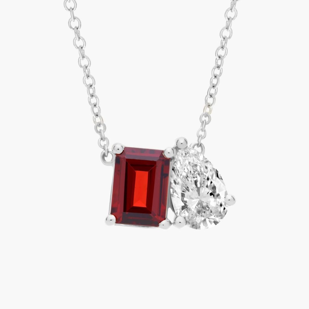 Lab Grown Diamond and Garnet Two Stone Pendant