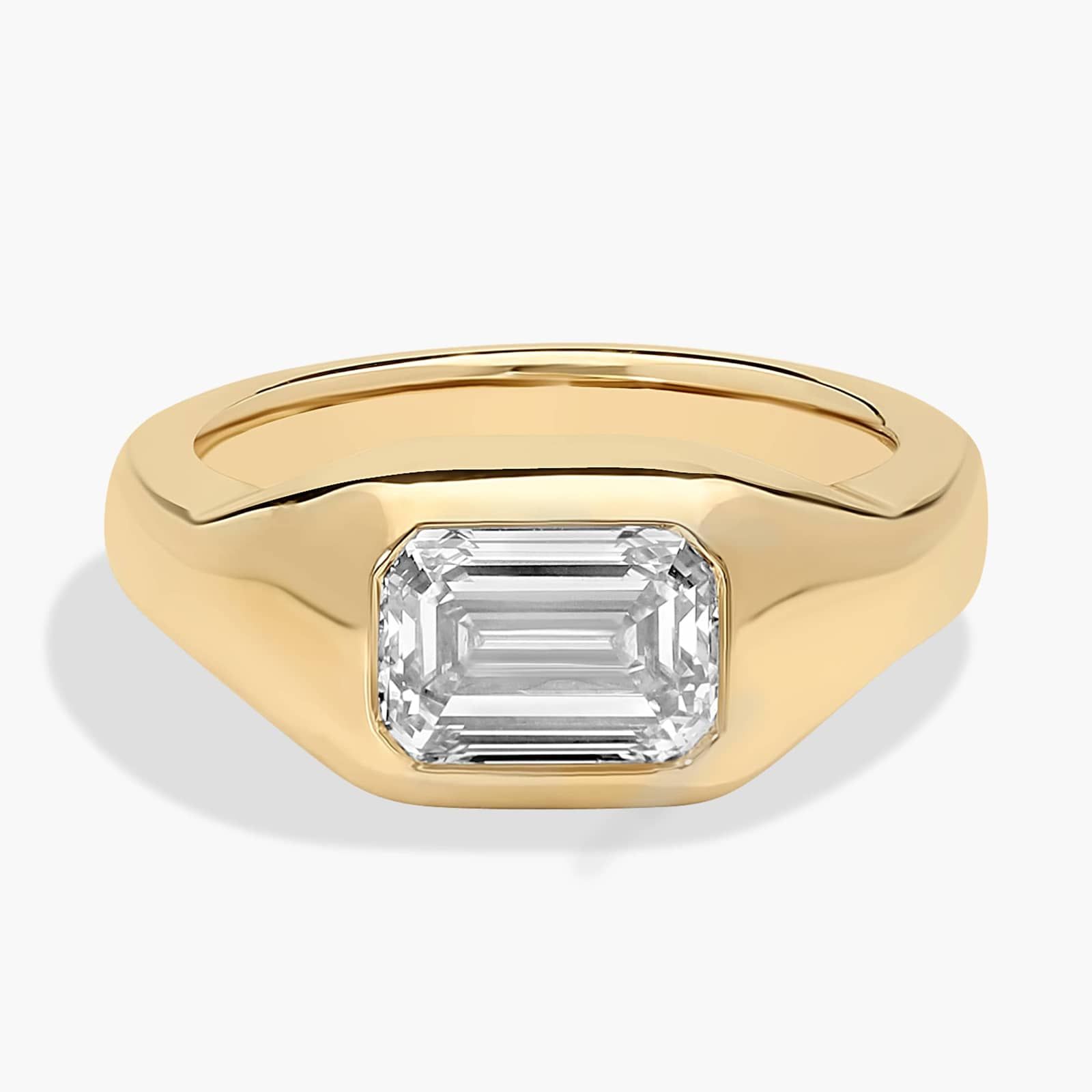Lab-Grown East-West Emerald Cut Diamond Ring in 14k Yellow Gold