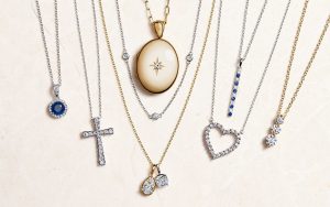 Blue Nile necklaces including gemstone and diamond necklaces in yellow and white gold. 