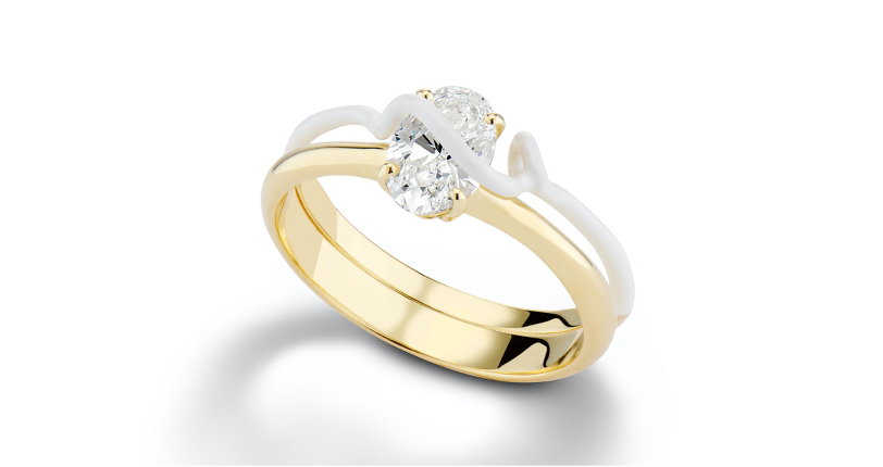 Bea Bongiasca ‘You’re So Mine’ Prong-Set Diamond Engagement Ring Enamel and 18k Yellow Gold