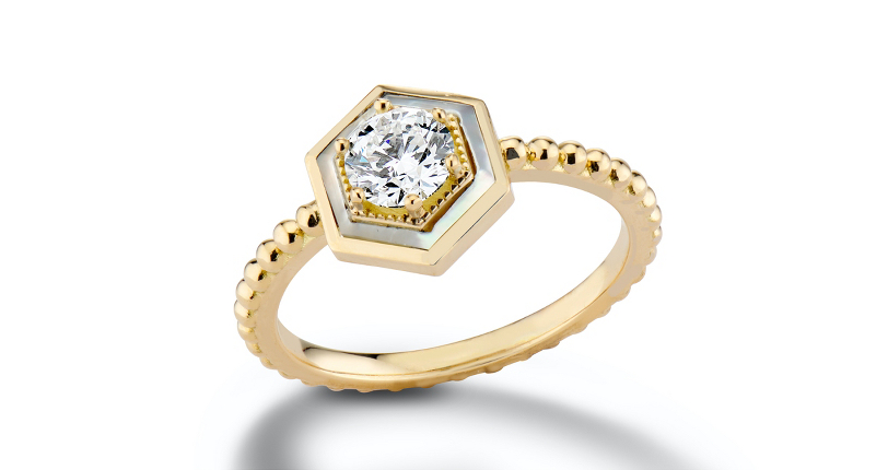 Harwell Godfrey ‘Motu’ Prong-Set Diamond and Mother-of-Pearl Engagement Ring 18k Yellow Gold