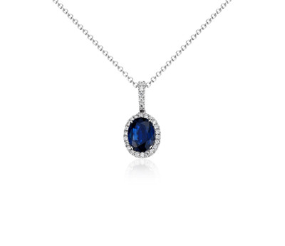 Oval Sapphire and Micropavé Diamond Pendant