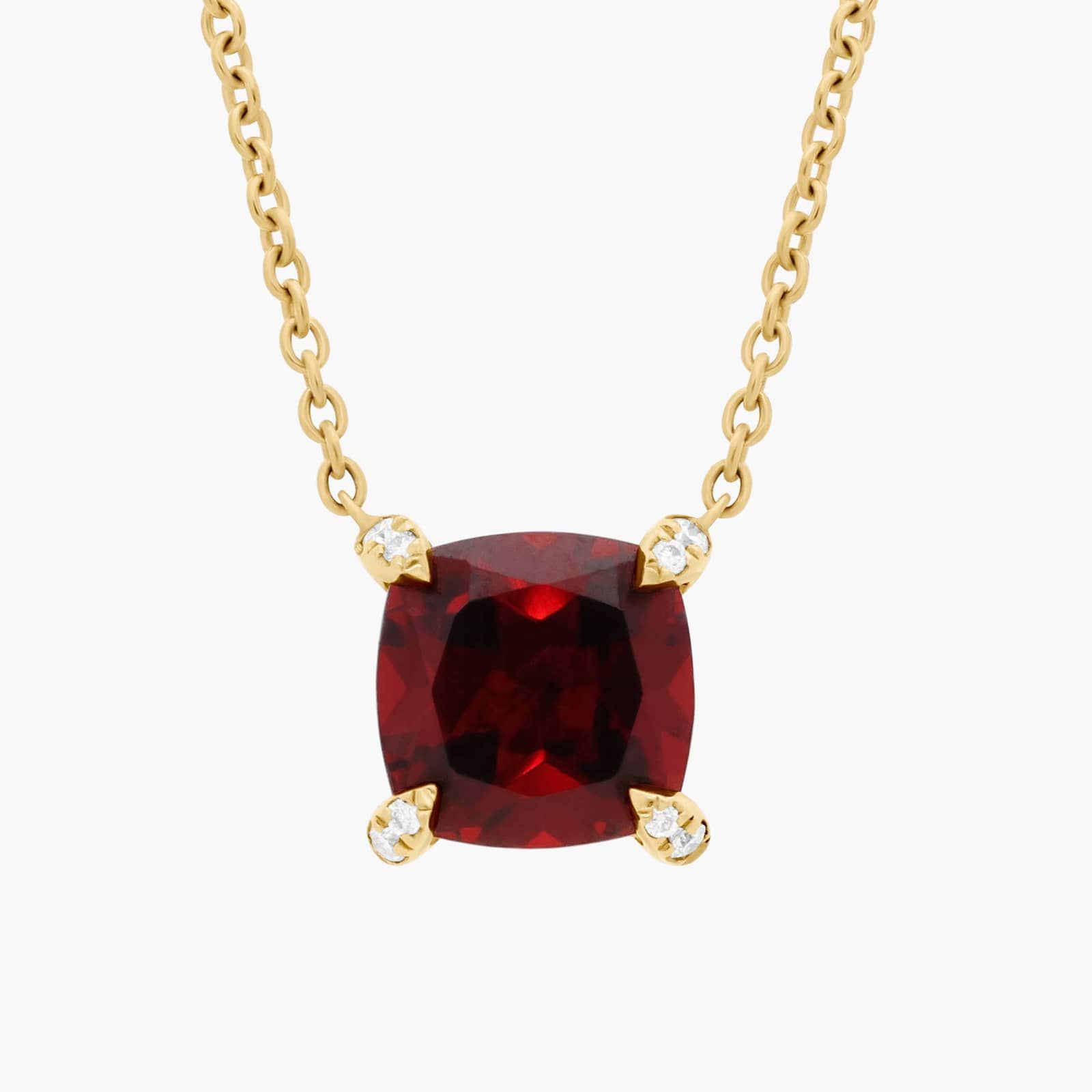 Shop Cushion Cut Garnet and Diamond Accent Pendant in 14k Yellow Gold (7mm)