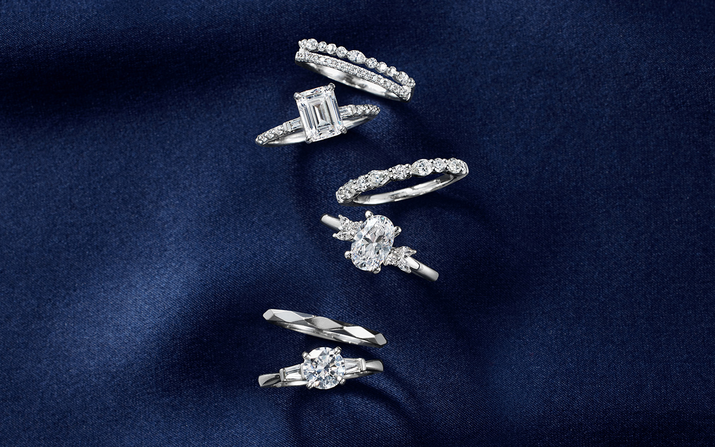 Diamond, white gold and platinum engagement rings and wedding bands.