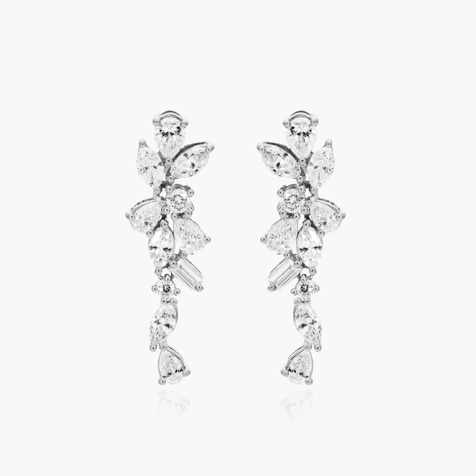 Whimsical Floral Cluster Diamond Drop Earrings in 14k White Gold