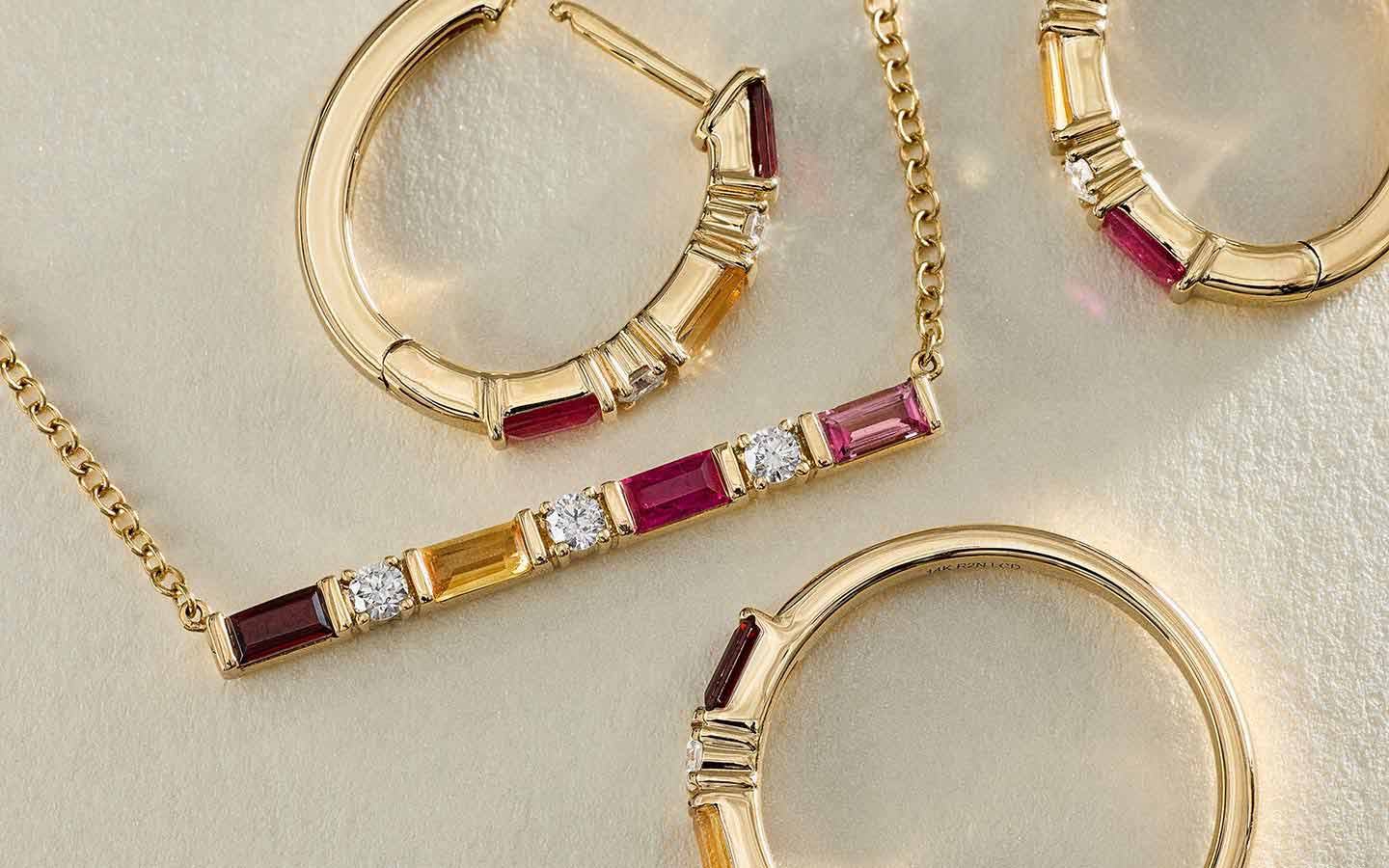 Personalized birthstone necklace and earrings in yellow gold