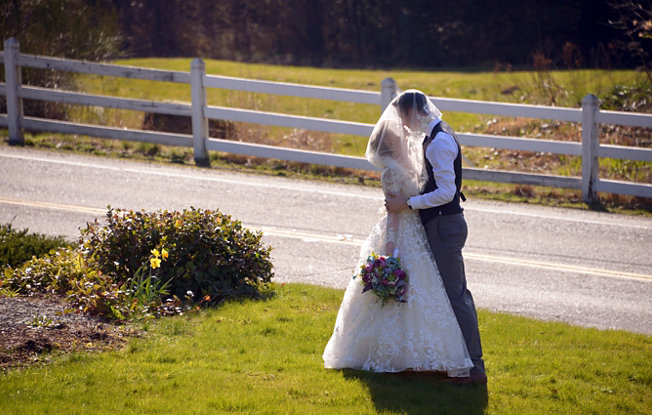 Carly and Evan on their wedding day