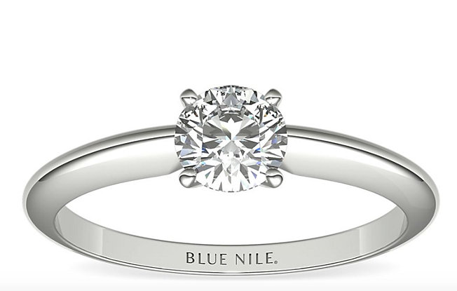 Blue Nile classic four-prong solitaire engagement ring in 14k white gold