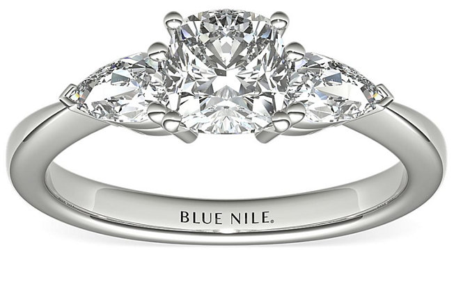 Blue Nile classic pear shaped diamond engagement ring in platinum
